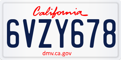 CA license plate 6VZY678
