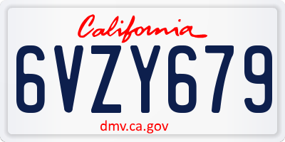 CA license plate 6VZY679
