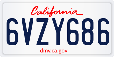 CA license plate 6VZY686