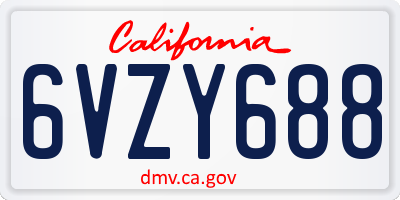 CA license plate 6VZY688