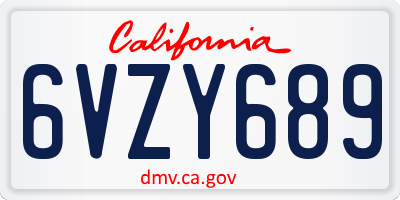 CA license plate 6VZY689