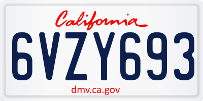 CA license plate 6VZY693