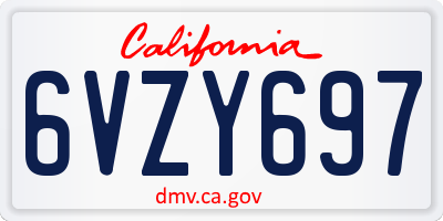 CA license plate 6VZY697