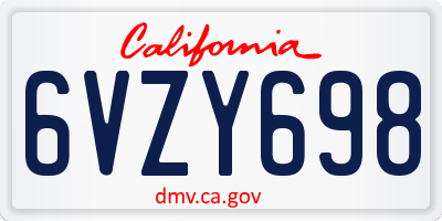 CA license plate 6VZY698