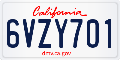 CA license plate 6VZY701