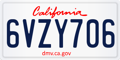 CA license plate 6VZY706