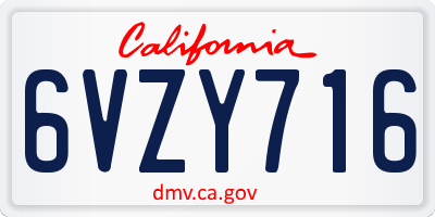CA license plate 6VZY716