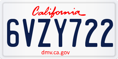 CA license plate 6VZY722