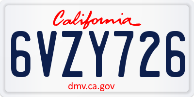 CA license plate 6VZY726