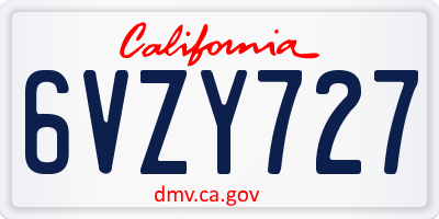 CA license plate 6VZY727