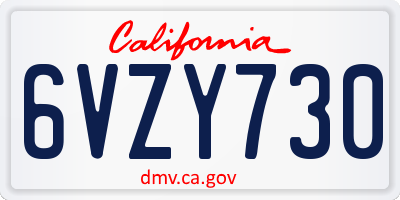 CA license plate 6VZY730