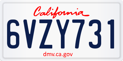 CA license plate 6VZY731