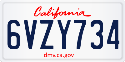 CA license plate 6VZY734