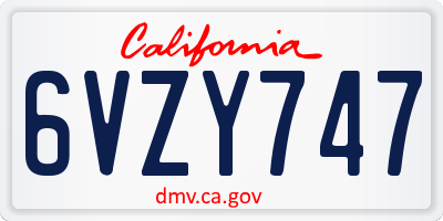 CA license plate 6VZY747