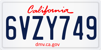 CA license plate 6VZY749