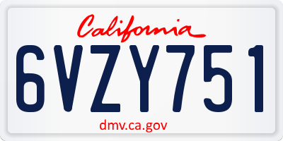 CA license plate 6VZY751