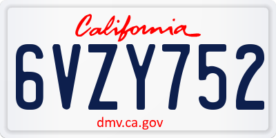 CA license plate 6VZY752