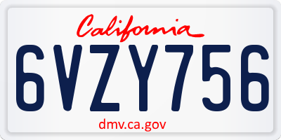 CA license plate 6VZY756