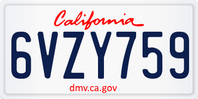 CA license plate 6VZY759