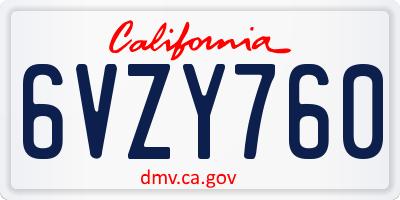 CA license plate 6VZY760