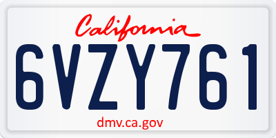 CA license plate 6VZY761