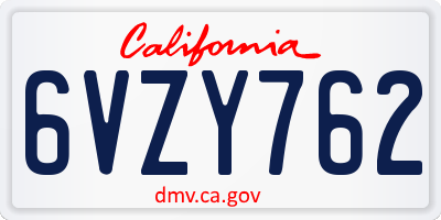 CA license plate 6VZY762