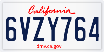 CA license plate 6VZY764