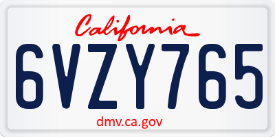 CA license plate 6VZY765