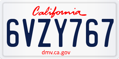 CA license plate 6VZY767