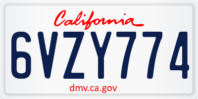 CA license plate 6VZY774