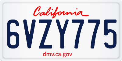 CA license plate 6VZY775