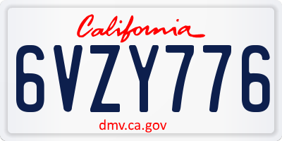 CA license plate 6VZY776