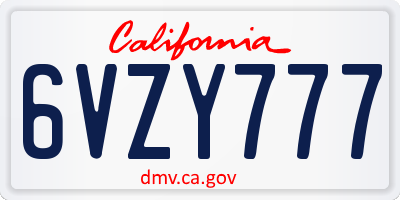 CA license plate 6VZY777