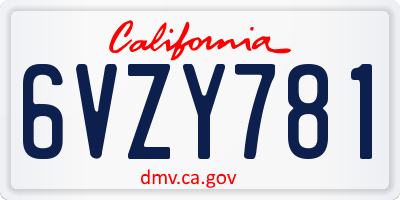 CA license plate 6VZY781