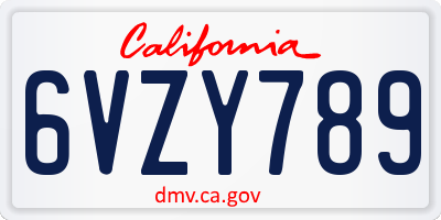 CA license plate 6VZY789