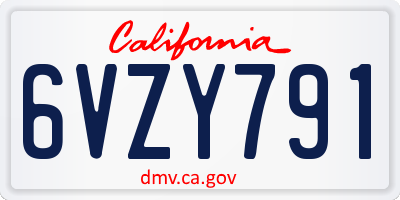 CA license plate 6VZY791