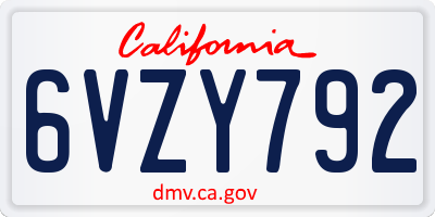 CA license plate 6VZY792