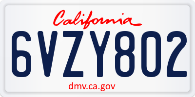 CA license plate 6VZY802