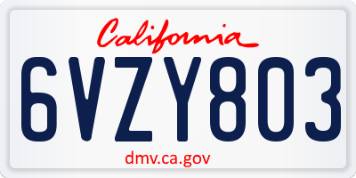 CA license plate 6VZY803