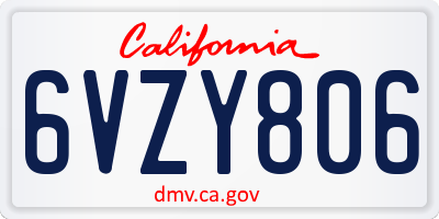 CA license plate 6VZY806