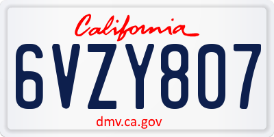 CA license plate 6VZY807