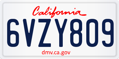 CA license plate 6VZY809