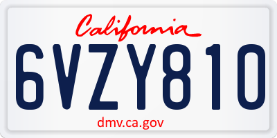 CA license plate 6VZY810