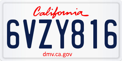 CA license plate 6VZY816