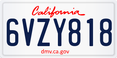 CA license plate 6VZY818