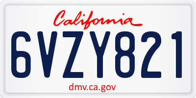 CA license plate 6VZY821
