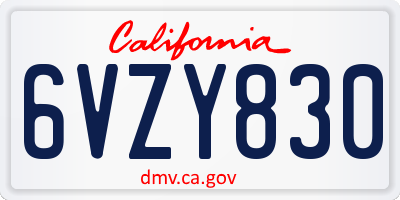 CA license plate 6VZY830