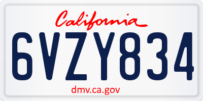CA license plate 6VZY834