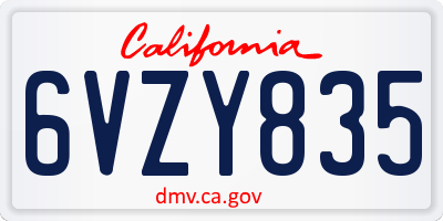 CA license plate 6VZY835