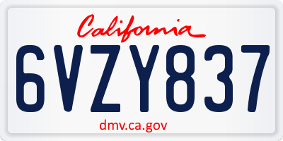 CA license plate 6VZY837